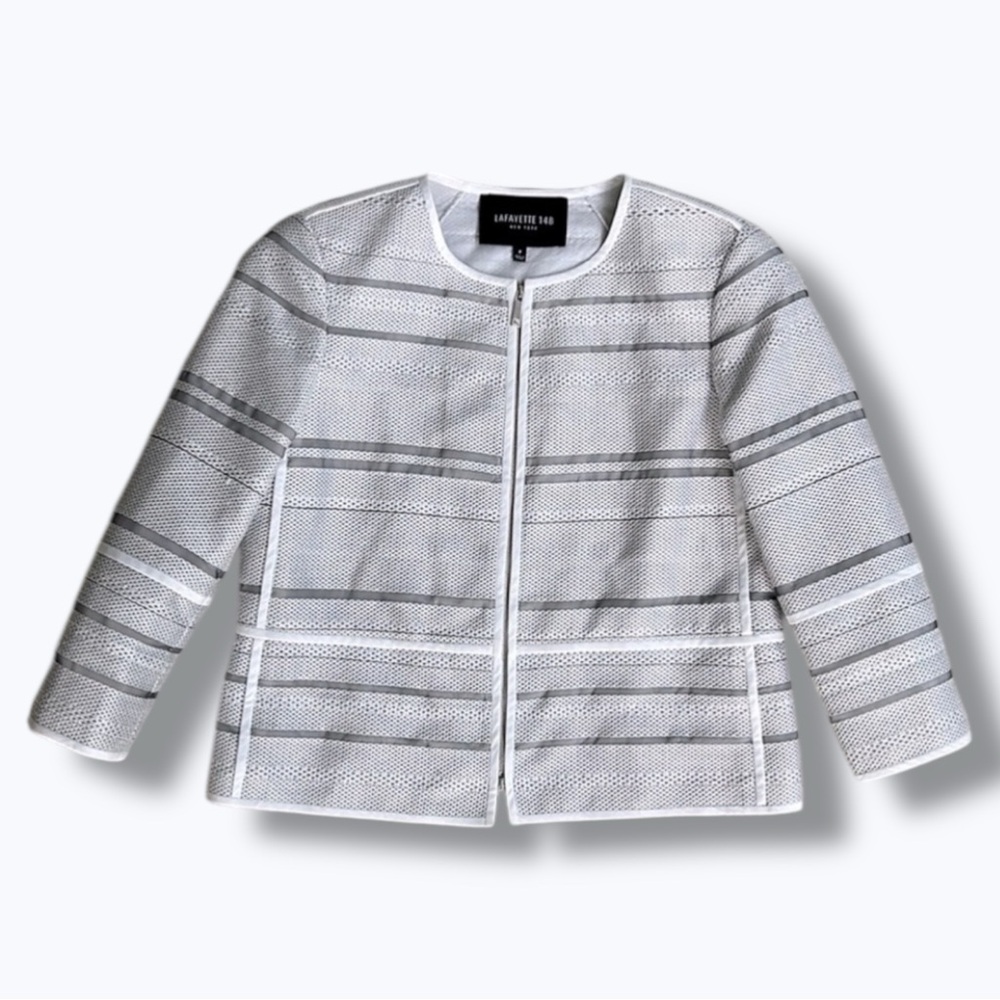 Lafayette 148 NY Tilda Translucent White/ Gray Striped Cropped Jacket Size XS - Picture 1 of 12
